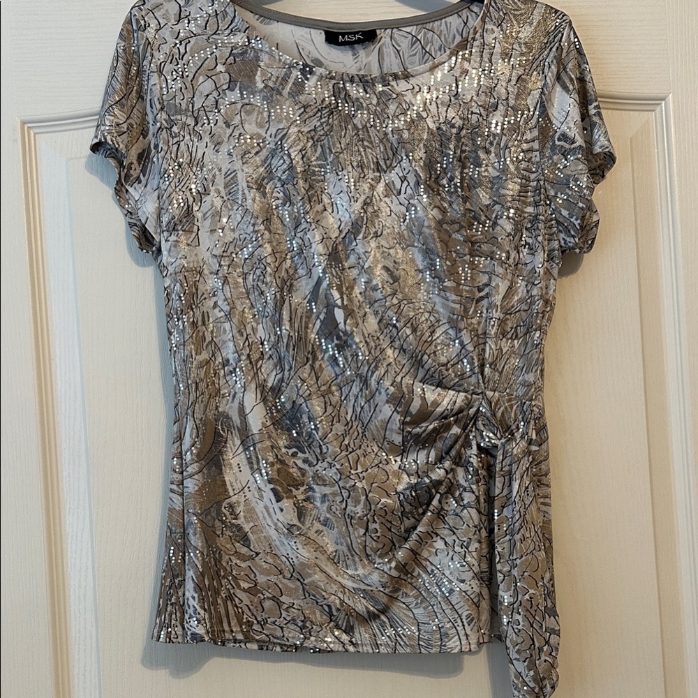 MSK Silver and Gray Patterned Blouse